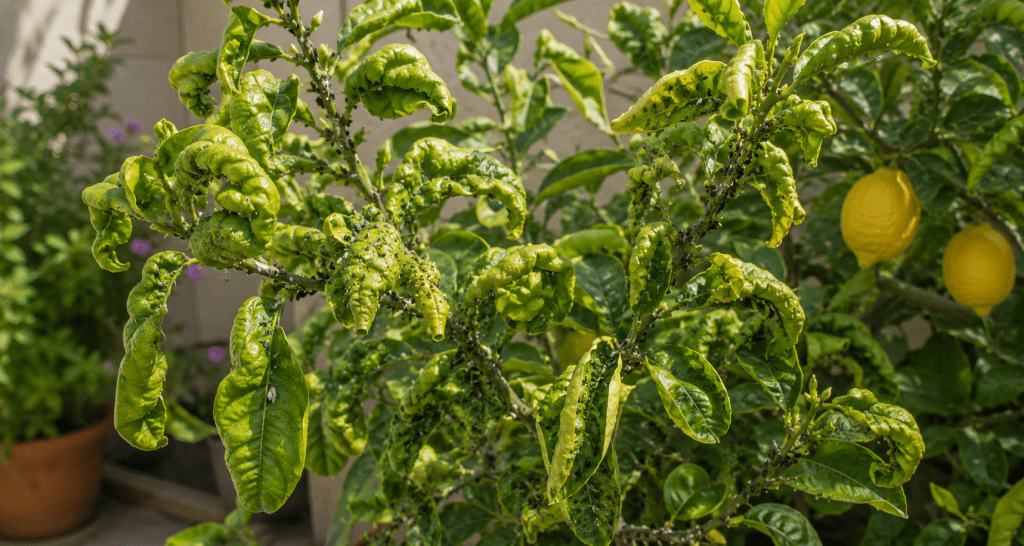 infestation de pucerons sur un citronnier